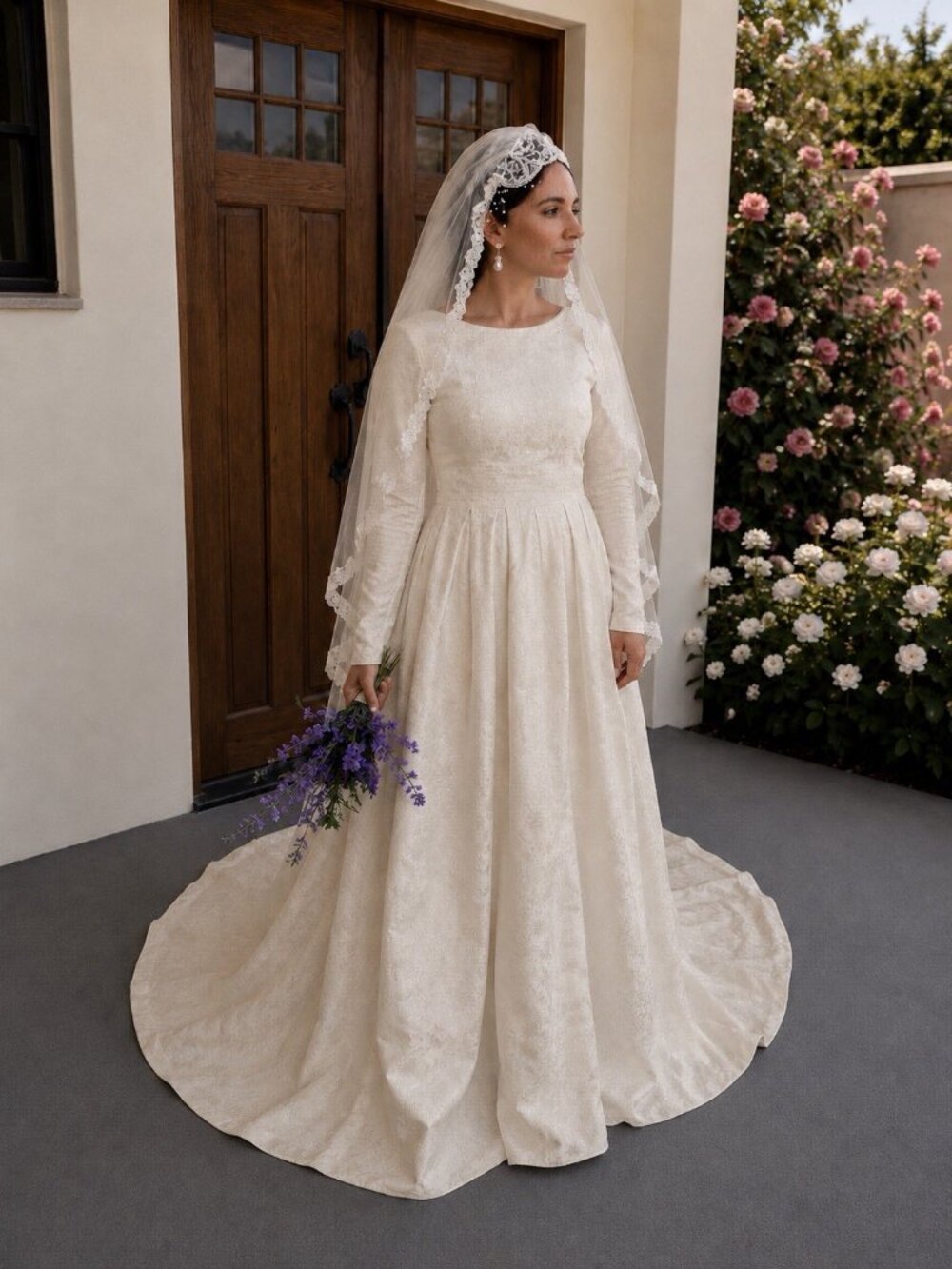 Vintage 1960s Bridal Originals Ivory Cottagecore Wedding Dress w/ Veil S/M